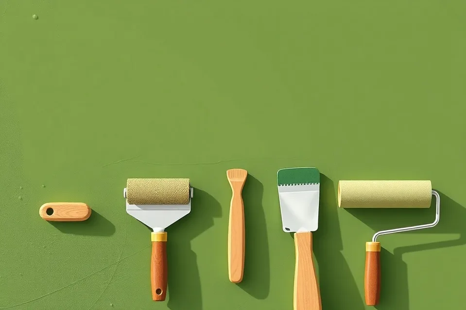Outils de peinture disposés dans l'ordre des étapes du chantier