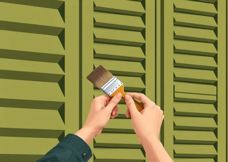 Mise en peinture au pinceau de volets et d'encadrements en bois